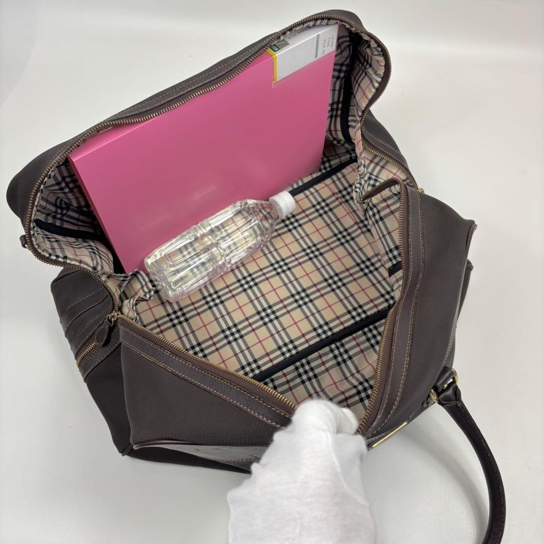 BURBERRY GOLFノバチェック レザー ボストンバッグ 旅行 ブラウン