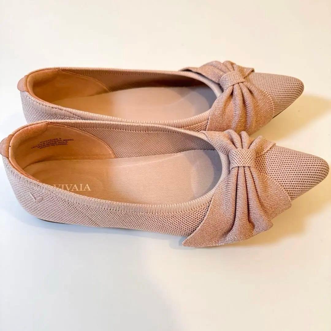 【美品・洗濯済み】VIVAIA ポインテッドトゥ リボン付き フラットシューズ