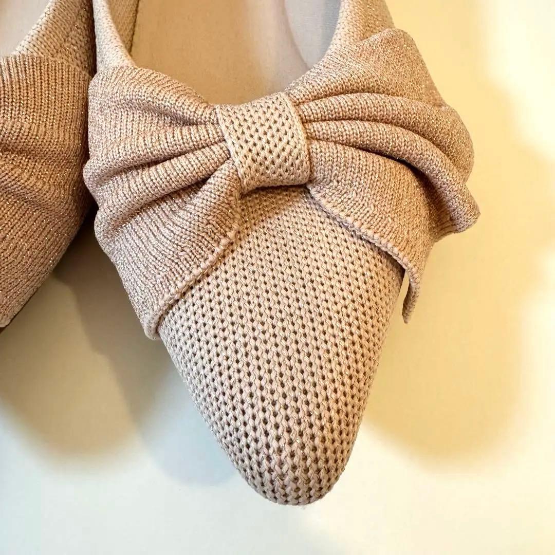 【美品・洗濯済み】VIVAIA ポインテッドトゥ リボン付き フラットシューズ