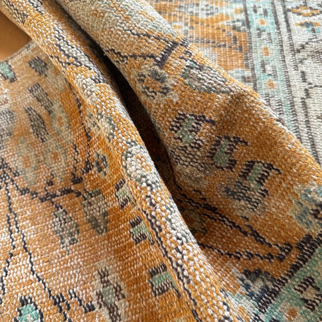 59×147オレンジボタニカル　擦れ　ランナー　トルコヴィンテージラグ