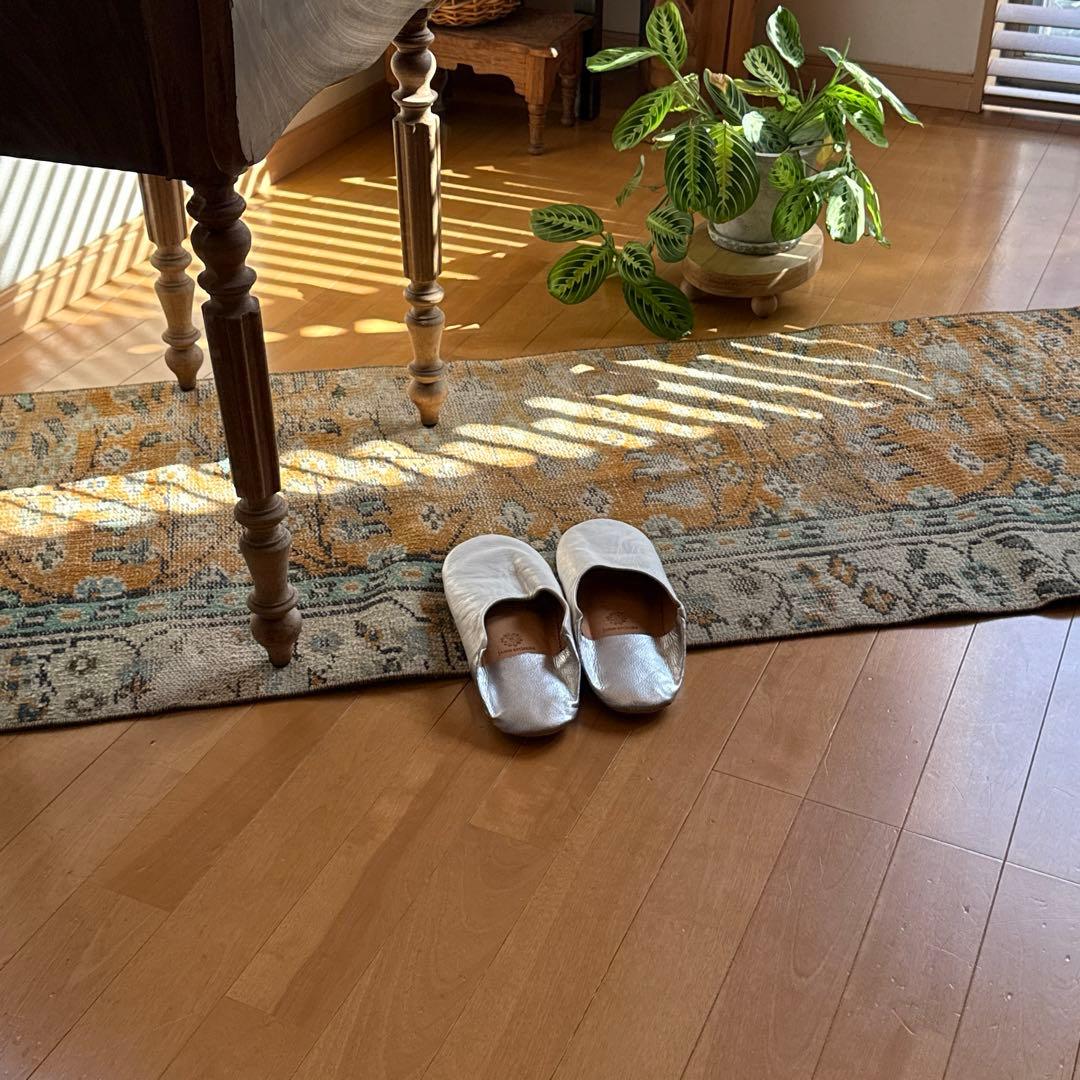 59×147オレンジボタニカル　擦れ　ランナー　トルコヴィンテージラグ