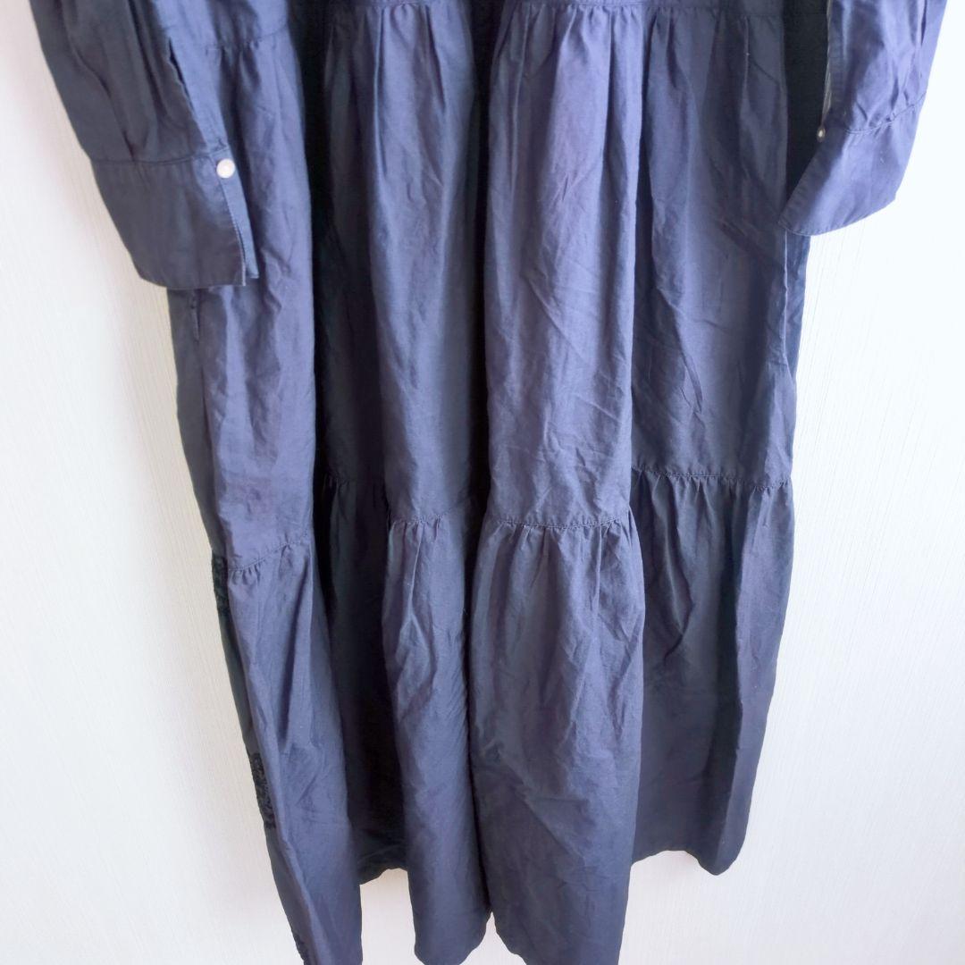 ヌキテパ 刺繍 ポプリンペイズリー ティアード ワンピース ネイビー