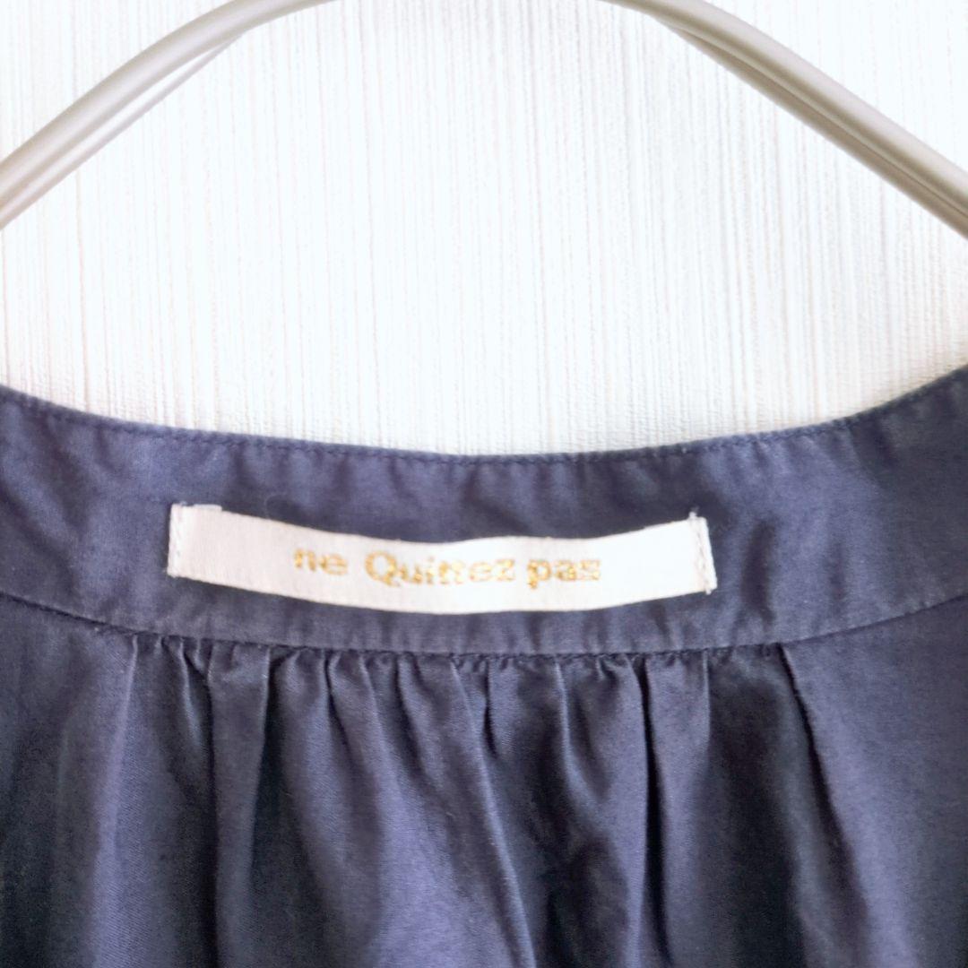 ヌキテパ 刺繍 ポプリンペイズリー ティアード ワンピース ネイビー