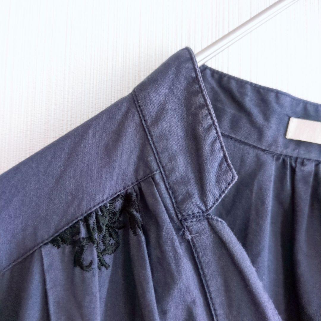 ヌキテパ 刺繍 ポプリンペイズリー ティアード ワンピース ネイビー