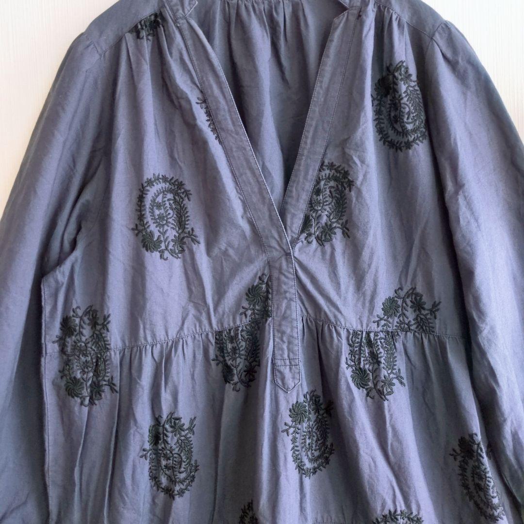 ヌキテパ 刺繍 ポプリンペイズリー ティアード ワンピース ネイビー