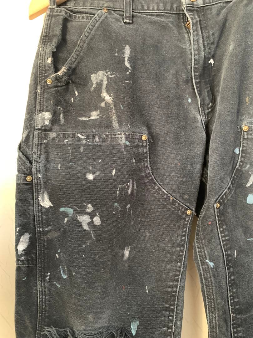 古着　Carhartt ダブルニー　デニム　ペイント　黒