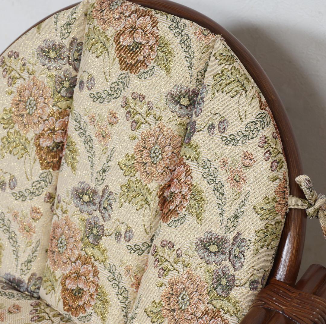 高級　籐　回転座椅子　イス　椅子　スツール ジャガー織り生地