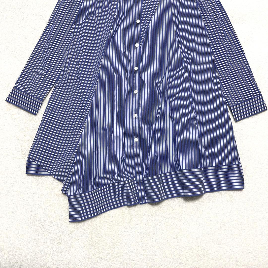 美品 Leilian ストライプ チュニック シャツ ストレッチ 大きい 13+