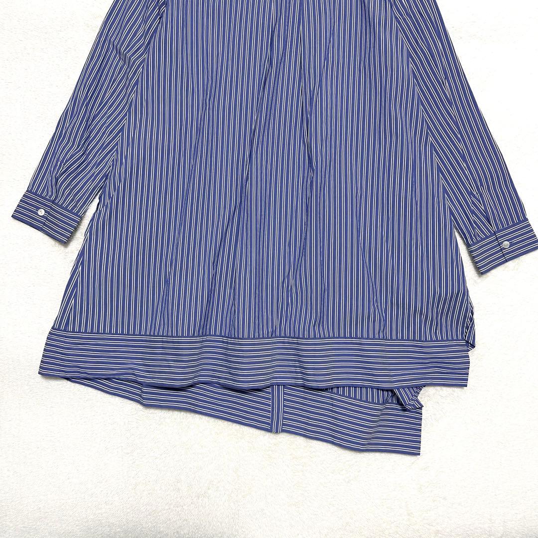 美品 Leilian ストライプ チュニック シャツ ストレッチ 大きい 13+