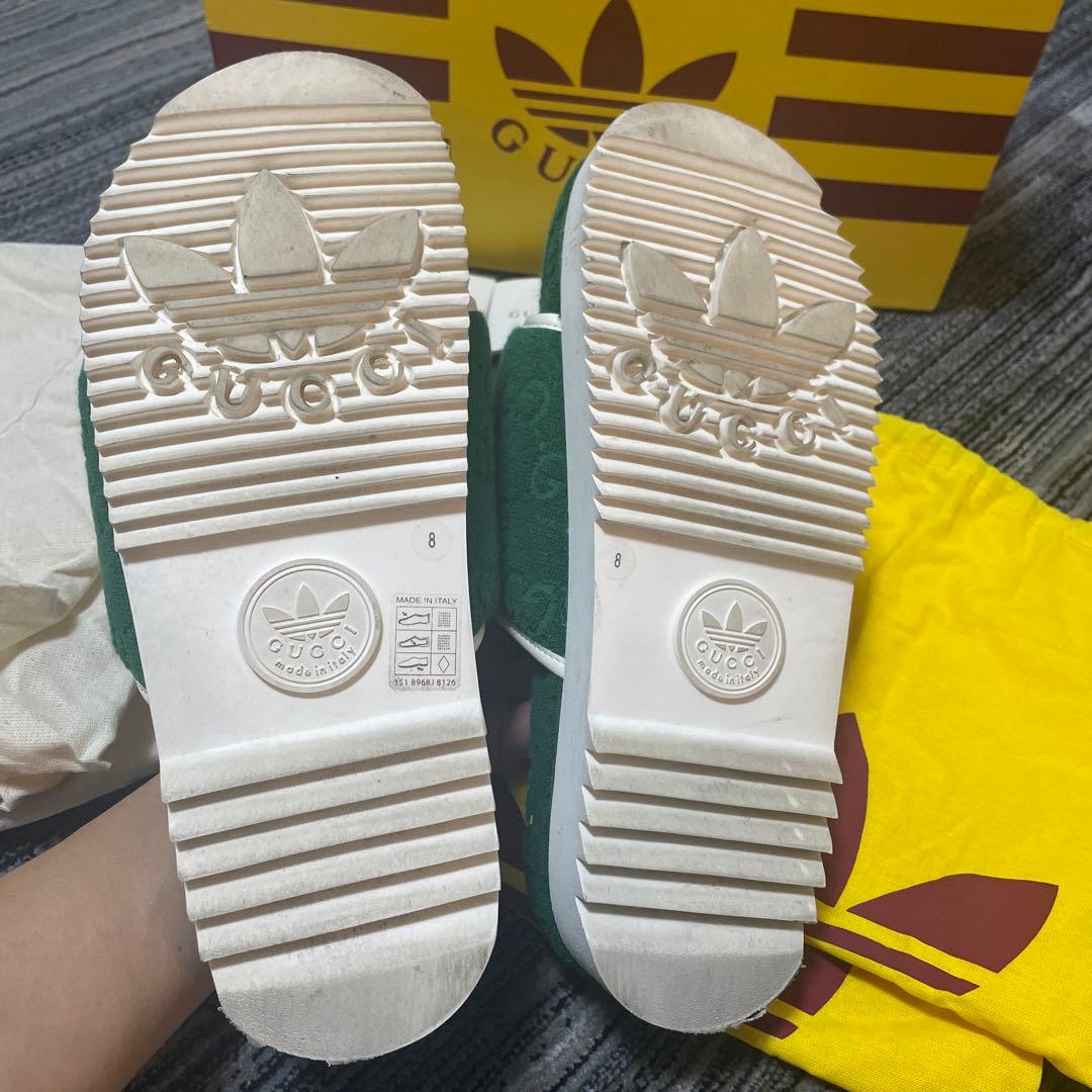 【美品】グッチ　アディダス　パイル地 プラットフォームサンダル グリーン