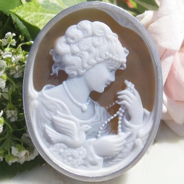 雛新品レア ストーンカメオ ブラウンメノウ SILVER ペンダンブローチ