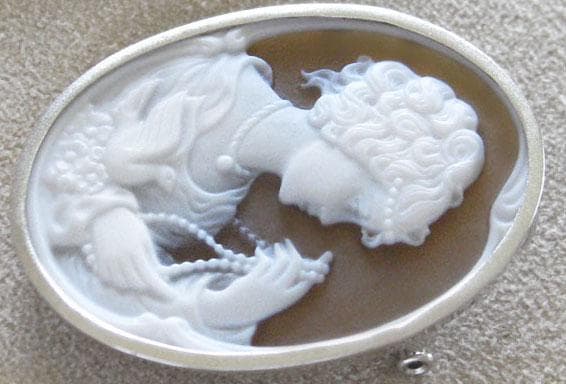 雛新品レア ストーンカメオ ブラウンメノウ SILVER ペンダンブローチ