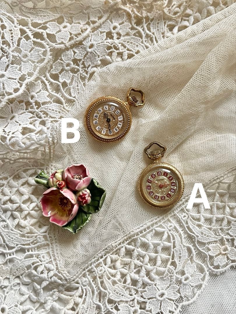 ◆フランスアンティーク｜小さな懐中時計Bミニペンダント金ゴールドネジ巻き白黒