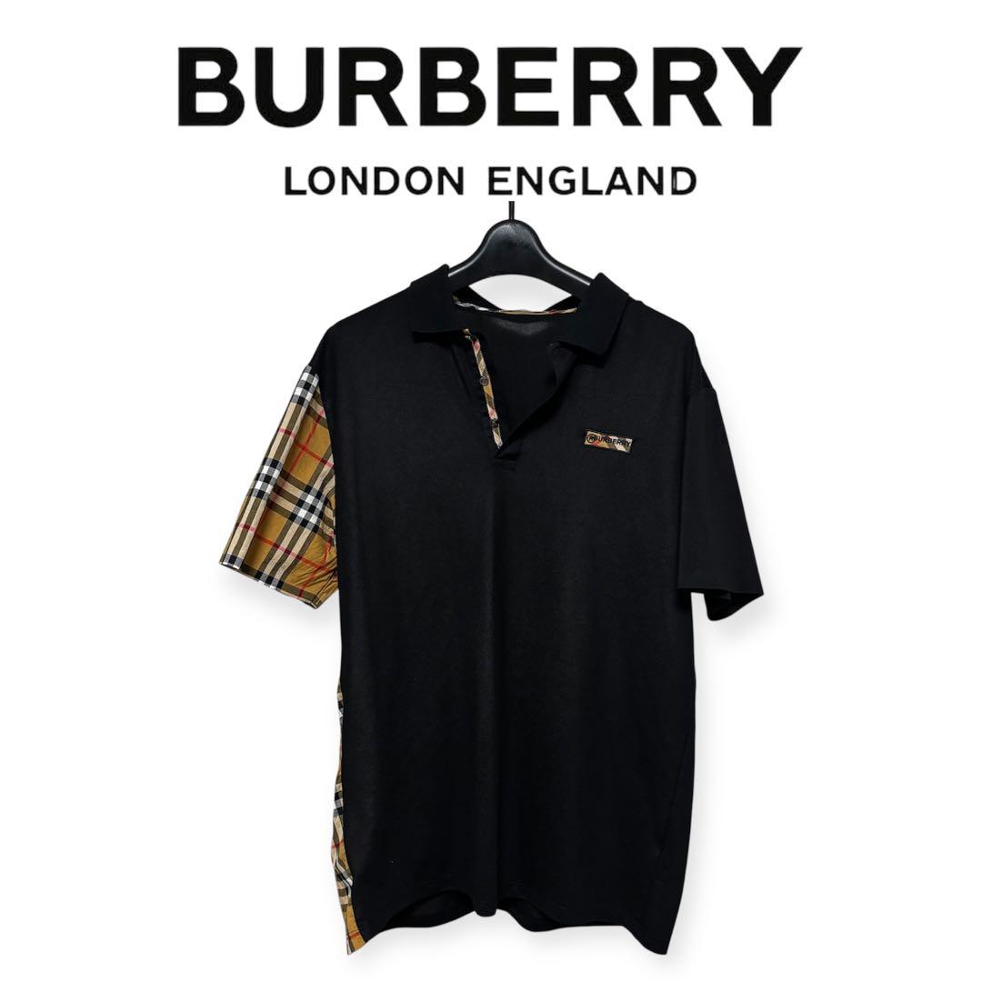 m-kun.19 BURBERRY ブラック チェック切替 ポロシャツ 正規品