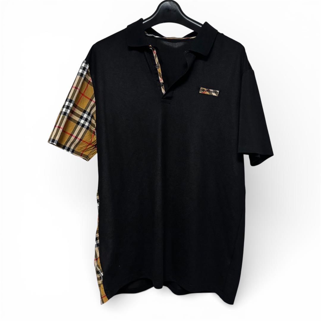 m-kun.19 BURBERRY ブラック チェック切替 ポロシャツ 正規品