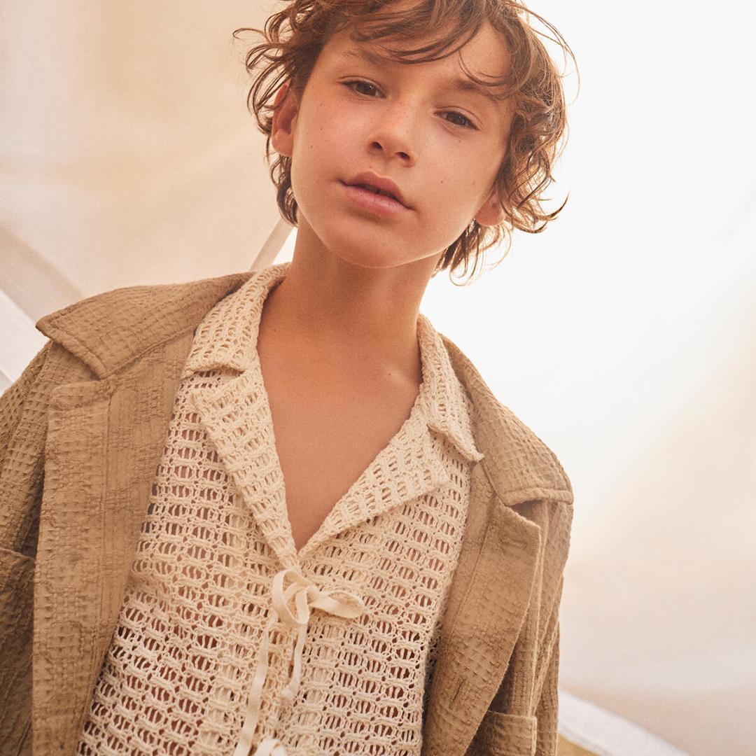 the new society 12Y 透かし編み前開きシャツ