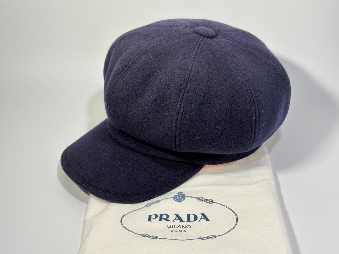 美品 PRADA プラダ カシミヤ混 キャスケット ウール ネイビー Sサイズ