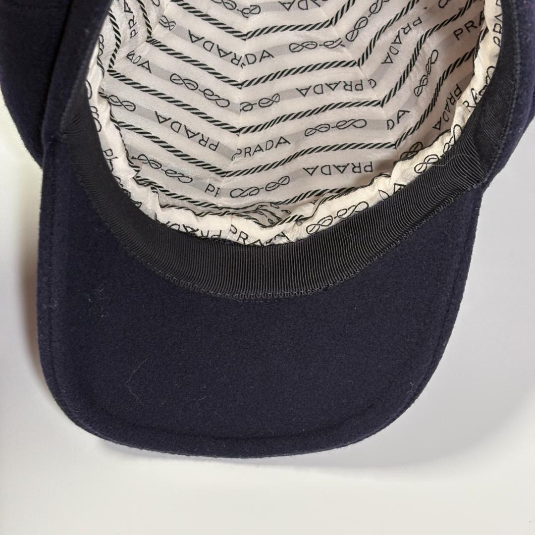 美品 PRADA プラダ カシミヤ混 キャスケット ウール ネイビー Sサイズ