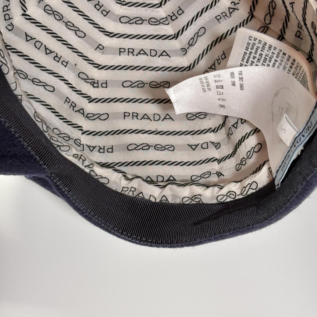 美品 PRADA プラダ カシミヤ混 キャスケット ウール ネイビー Sサイズ