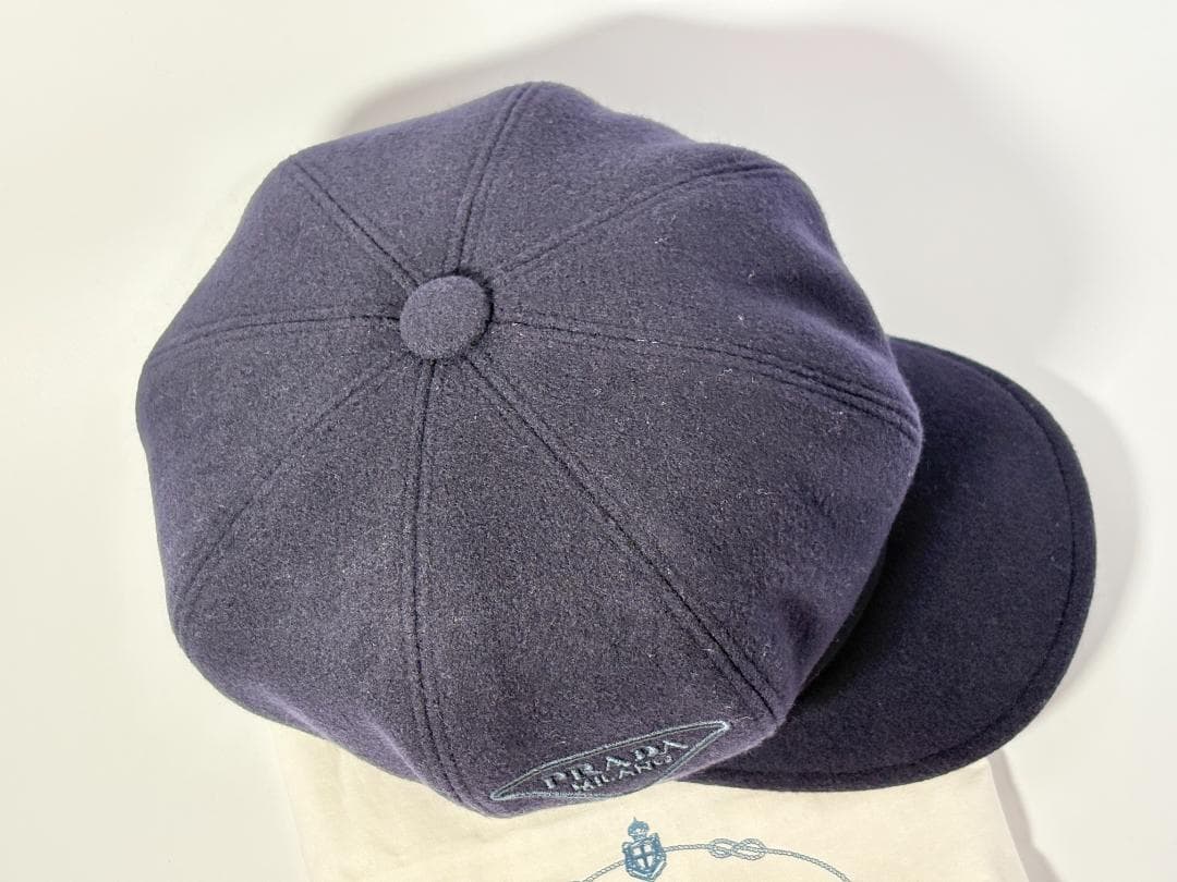 美品 PRADA プラダ カシミヤ混 キャスケット ウール ネイビー Sサイズ