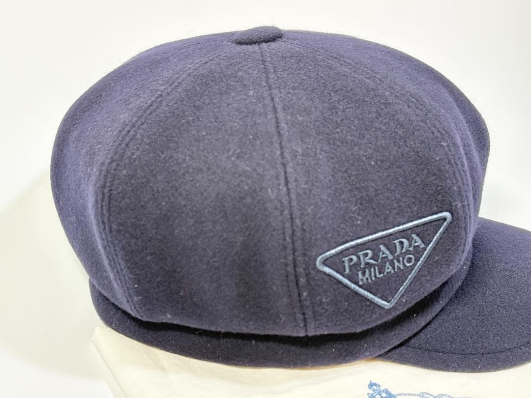 美品 PRADA プラダ カシミヤ混 キャスケット ウール ネイビー Sサイズ