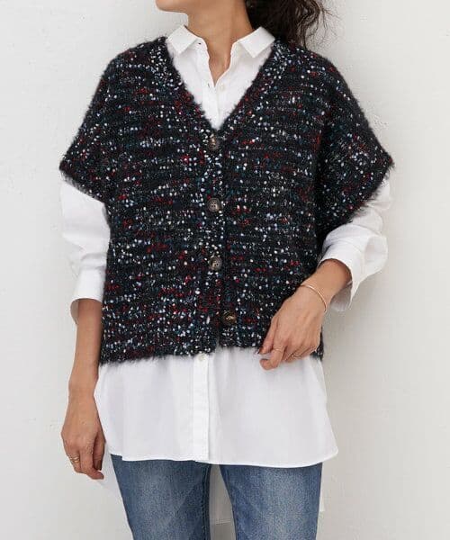 ビアズリー♡ BEARDSLEY カラーネップベスト ブラック ニット 半袖