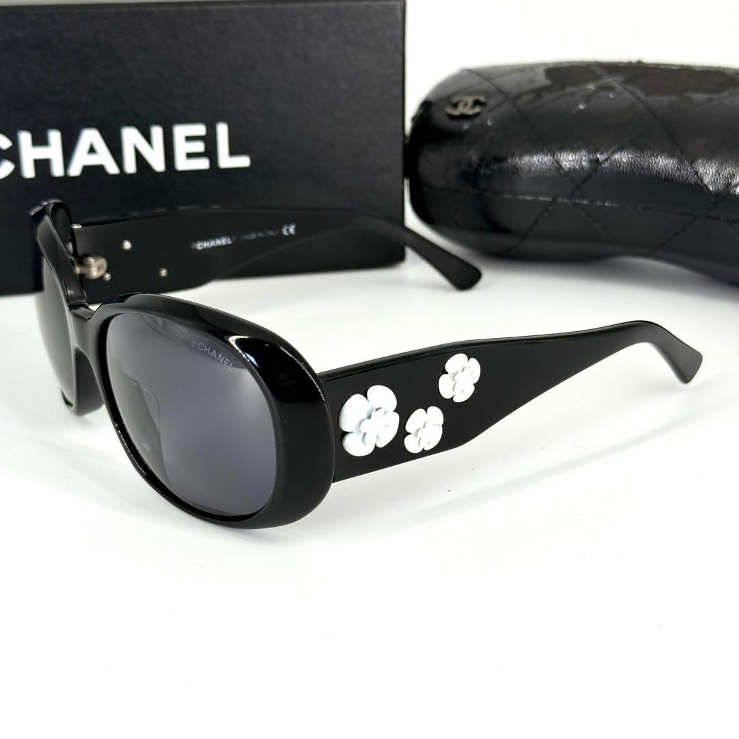 CHANEL サングラス カメリア ココマーク 5113 ブラック ホワイト 黒