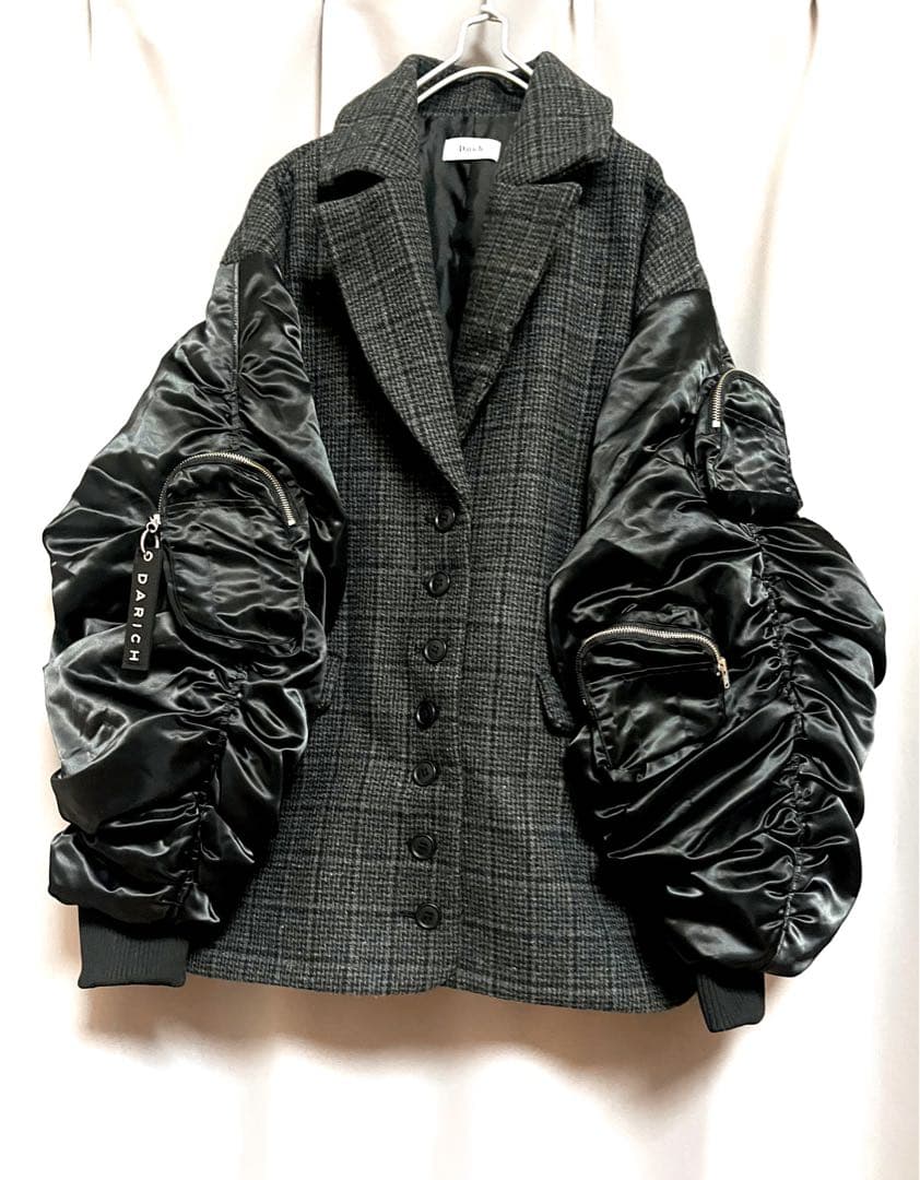 Darich 異素材リメイクデザインオーバーサイズma-1チェックコート