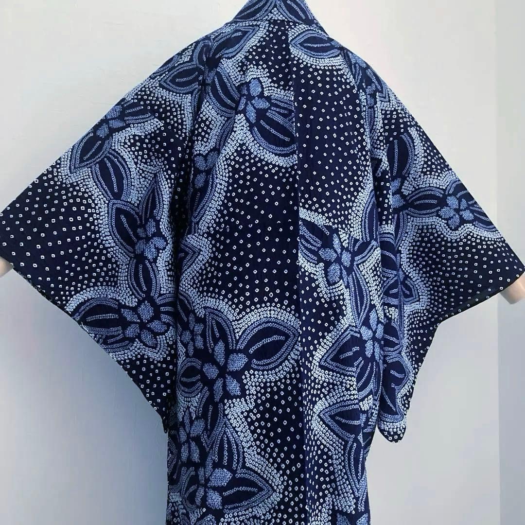 有松絞り　手縫い上質浴衣　濃紺　身丈159cm 未使用しつけ付　No.5-78