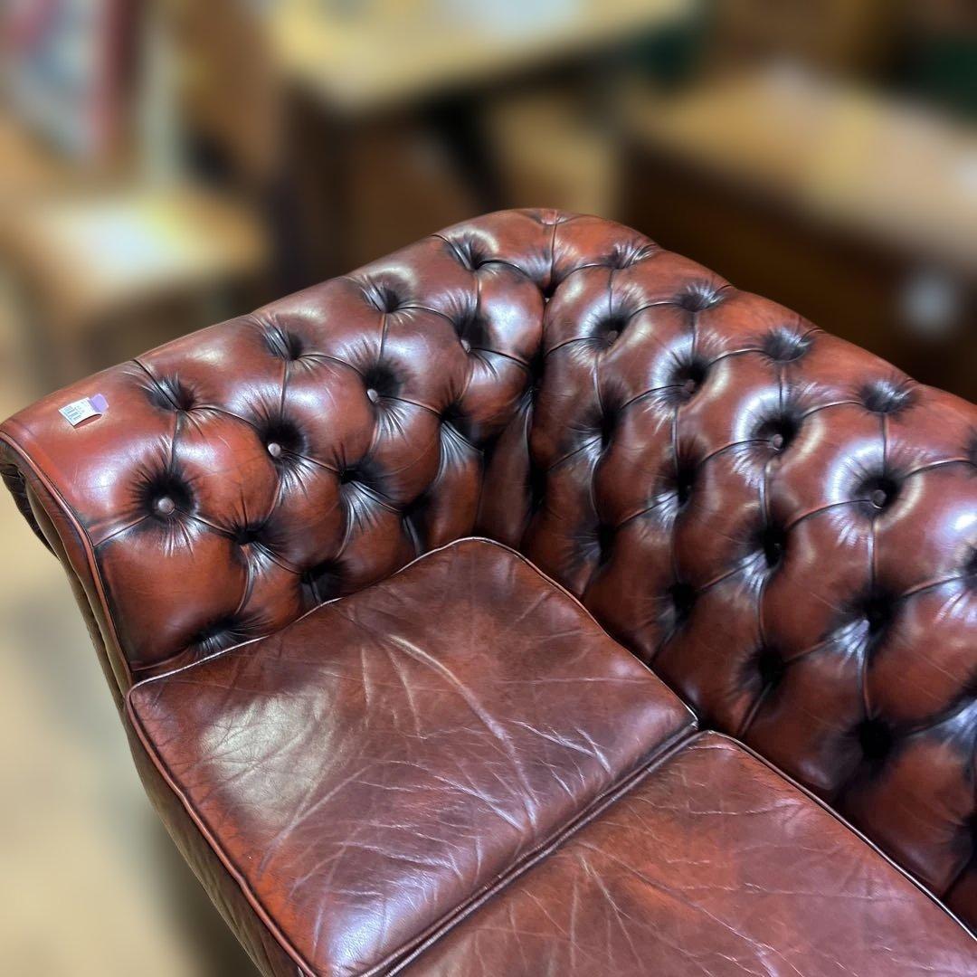 【英国】チェスターフィールド3人掛けソファ◆美品◇本革◆