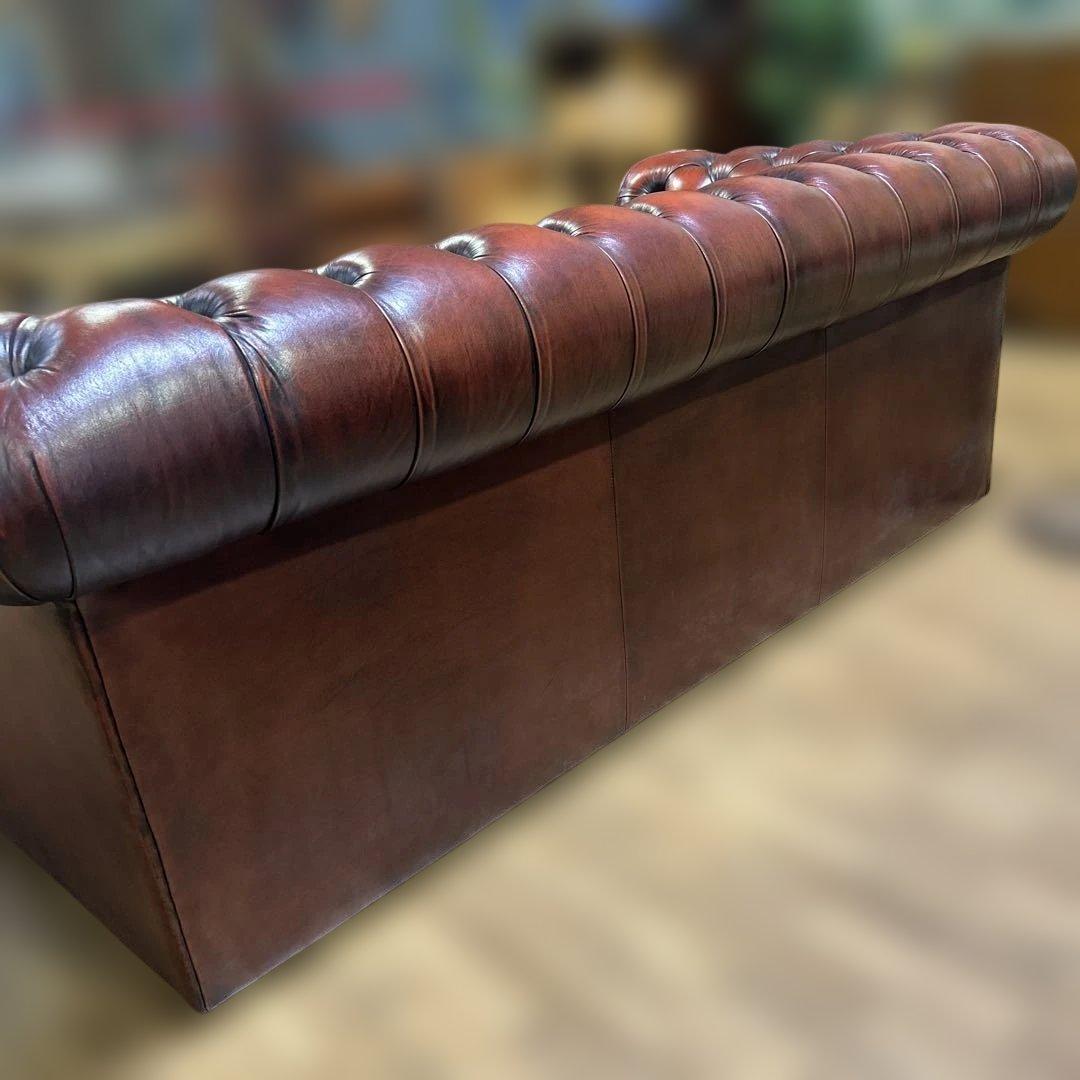 【英国】チェスターフィールド3人掛けソファ◆美品◇本革◆