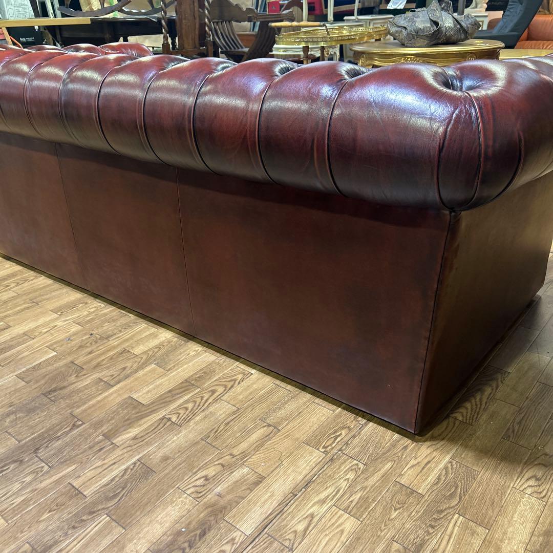 【英国】チェスターフィールド3人掛けソファ◆美品◇本革◆