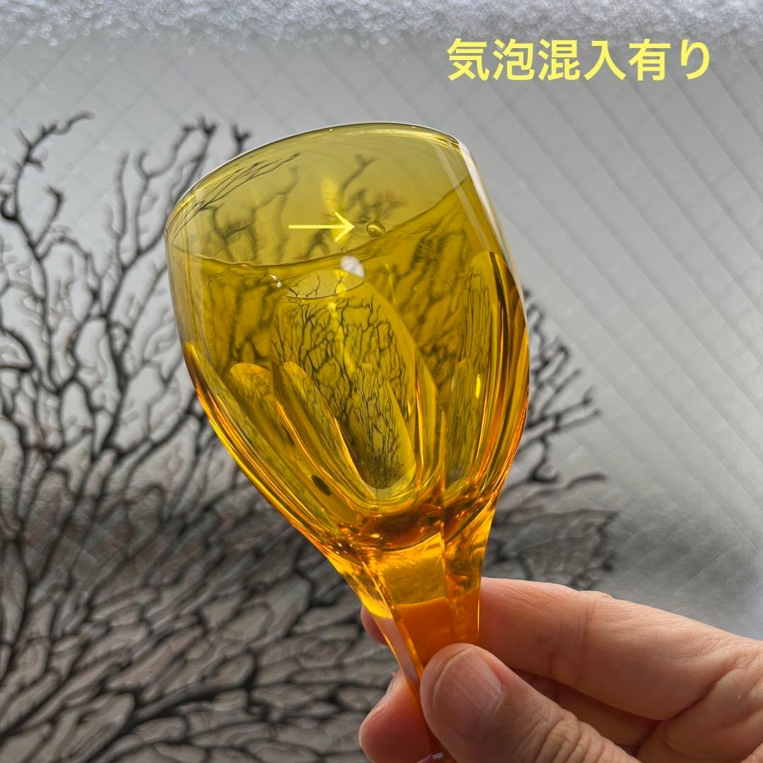 骨董　時代ガラス　希少鼈甲色　ライトアンバー飴色　オーバルカット　切子　ウラン