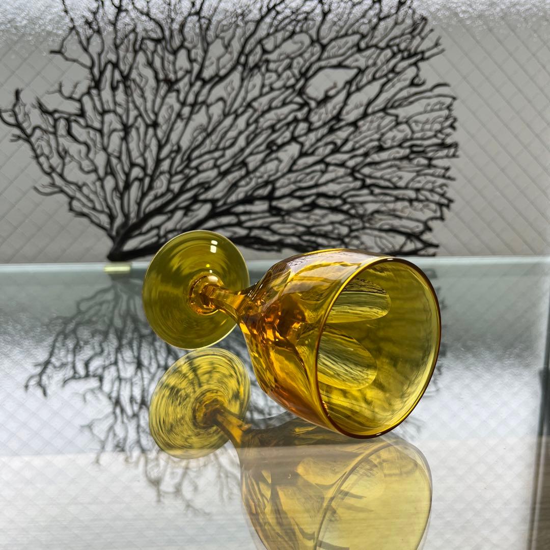 骨董　時代ガラス　希少鼈甲色　ライトアンバー飴色　オーバルカット　切子　ウラン