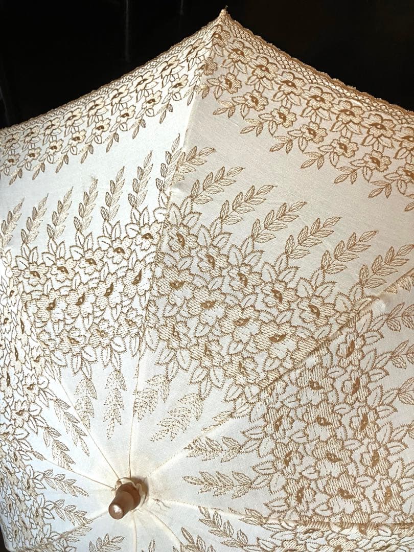 刺繍　日傘　日本製　和装　洋装　正装　日本用傘復興協議会　生成り　白　レース