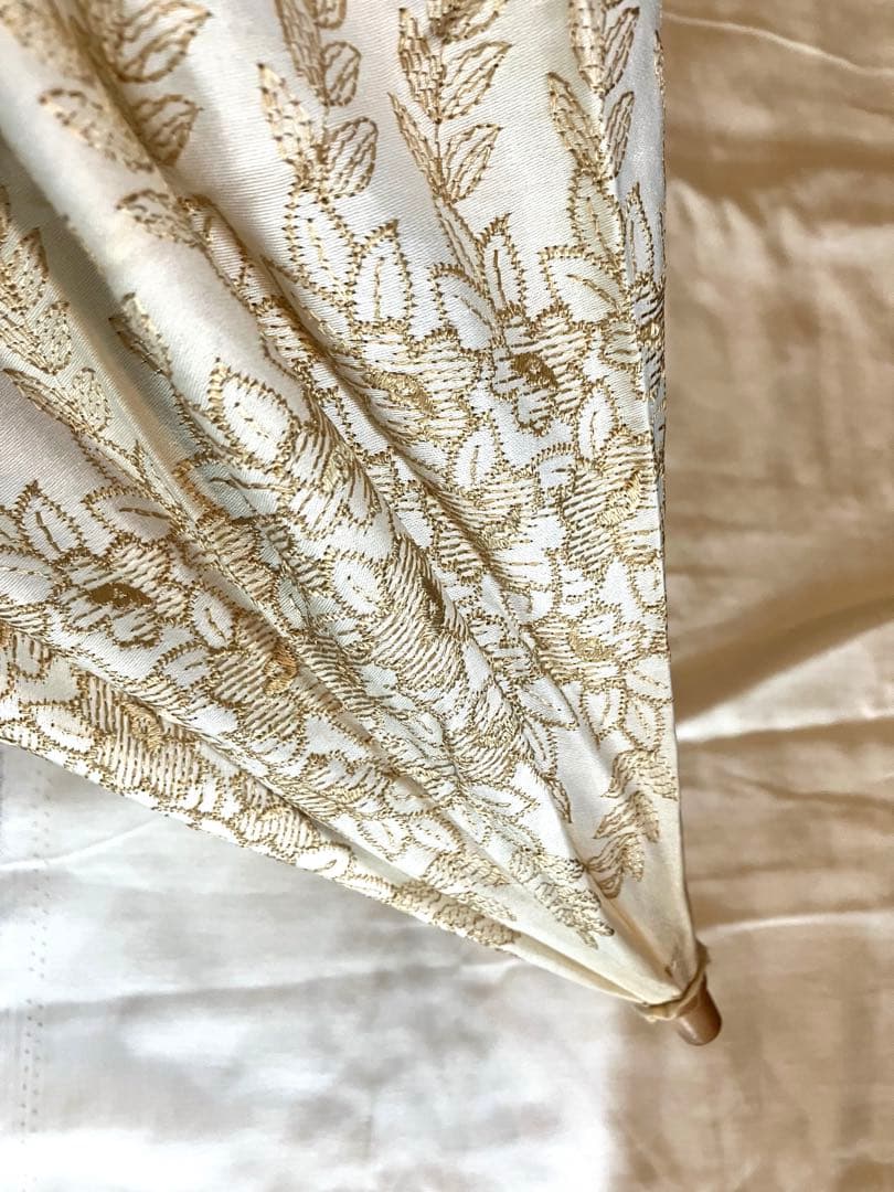 刺繍　日傘　日本製　和装　洋装　正装　日本用傘復興協議会　生成り　白　レース