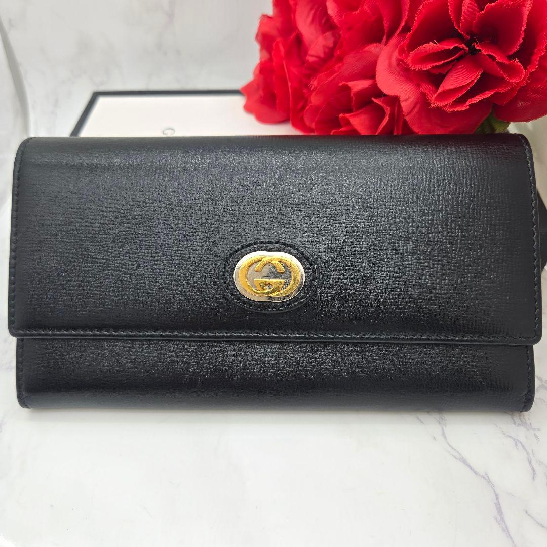 【美品】 GUCCI グッチ GGマリーナ 長財布 財布 ブラック レザー 黒