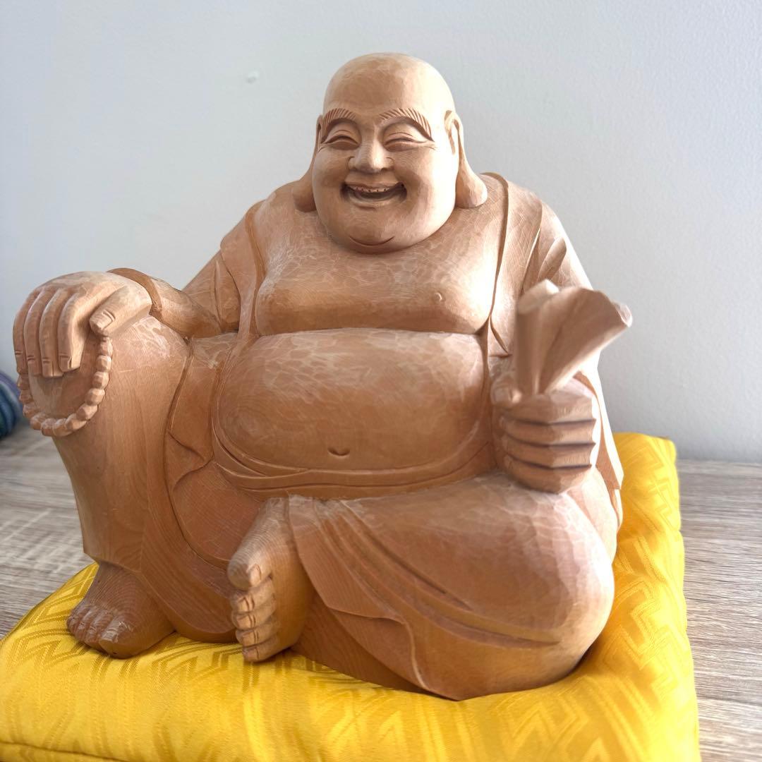 布袋様 木彫り 置物 布袋さん 七福神 金運アップ 商売繁盛