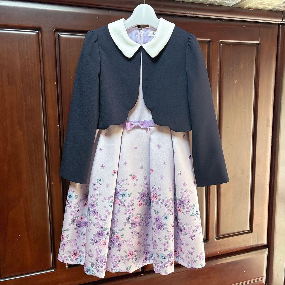みーELLE 紫フラワープリントドレス＆黒ジャケット　卒園式　入学式