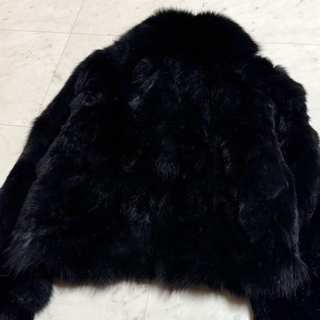 BIANNA 毛皮コート ブルーフォックス × ラビット クロップド丈 黒 38