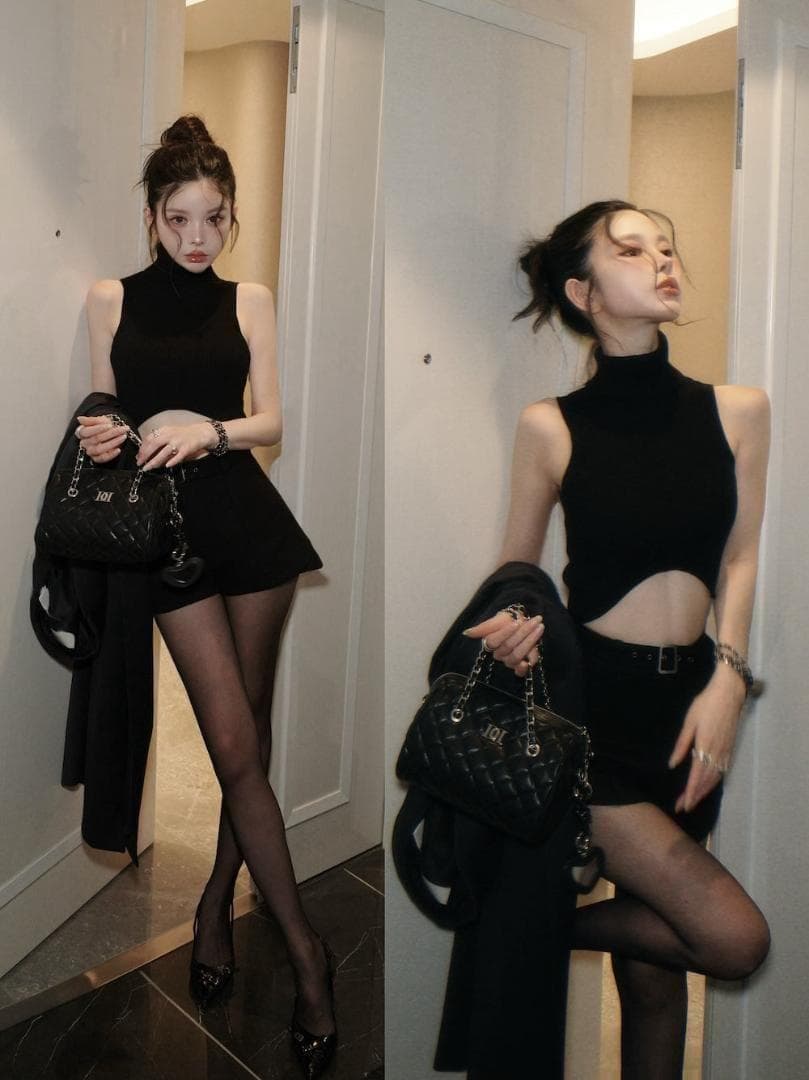 S 新品 入手困難 Darich サイドスリットハイウエストショートパンツ 黒