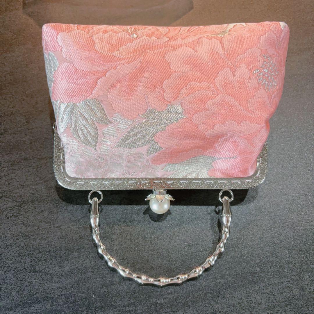 1点物！大玉パール高級西陣織　帯地バッグ