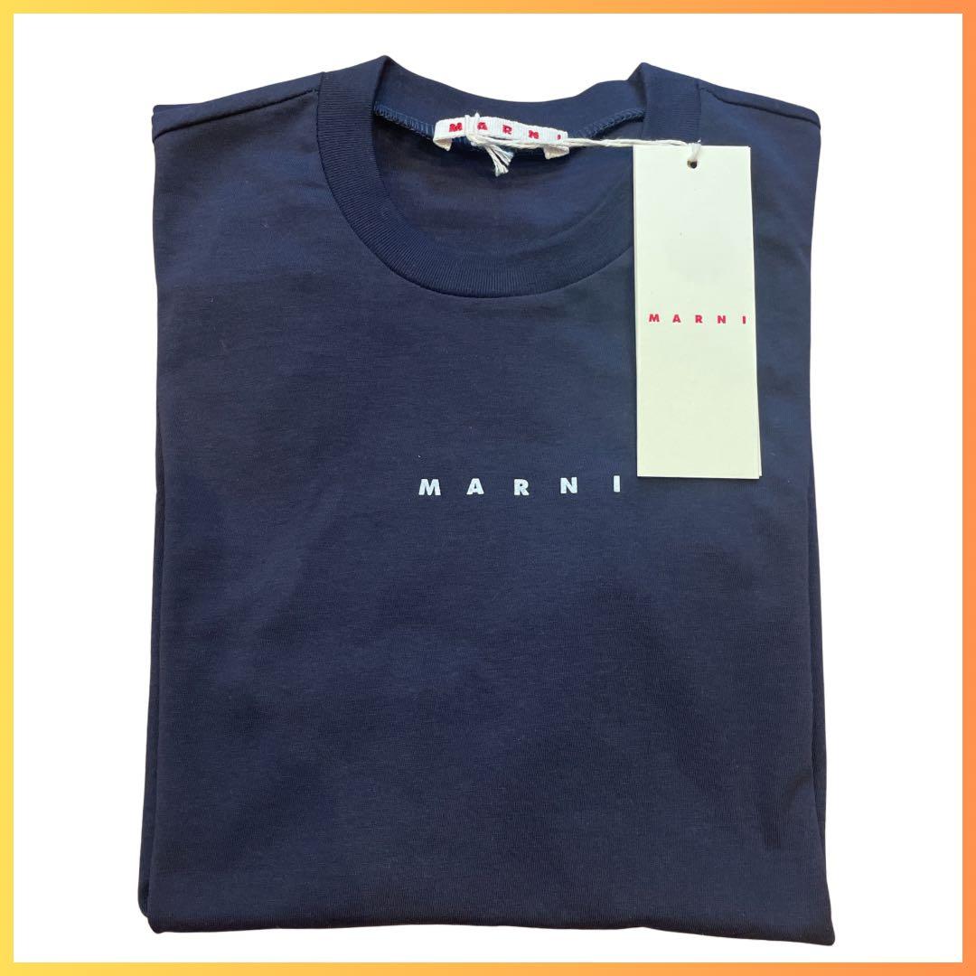 【新品】大人もOK MARNI シャツ 半袖 ロゴ ダークネイビー 12Y