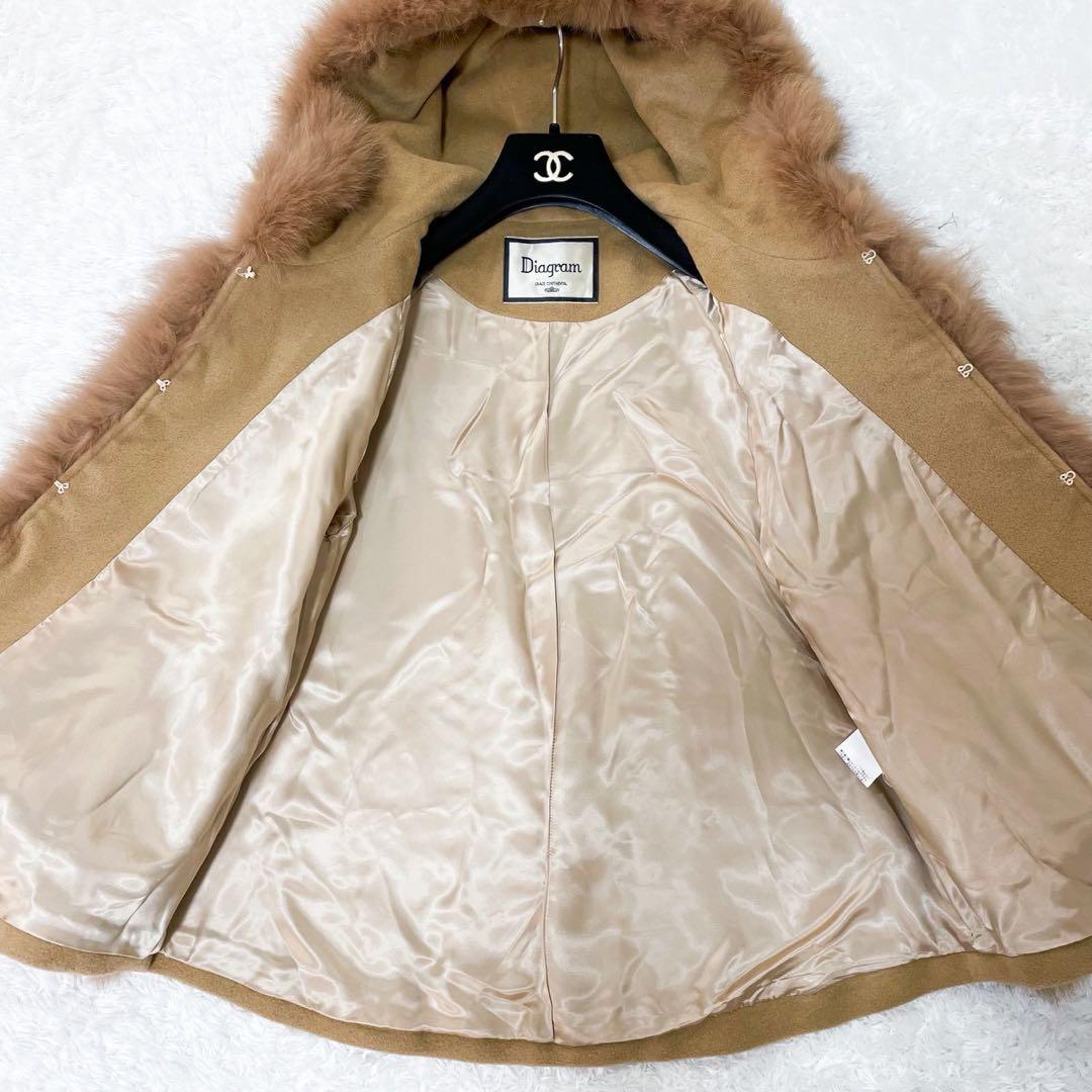 極美品 ダイアグラム アンゴラファーコート ポンチョ フォックスファー キャメル