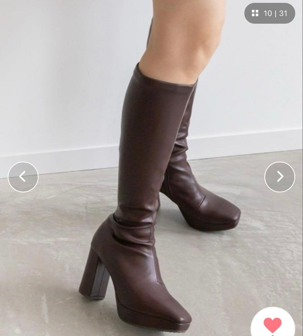 RANDA ボリュームソールロングブーツ ダークブラウン