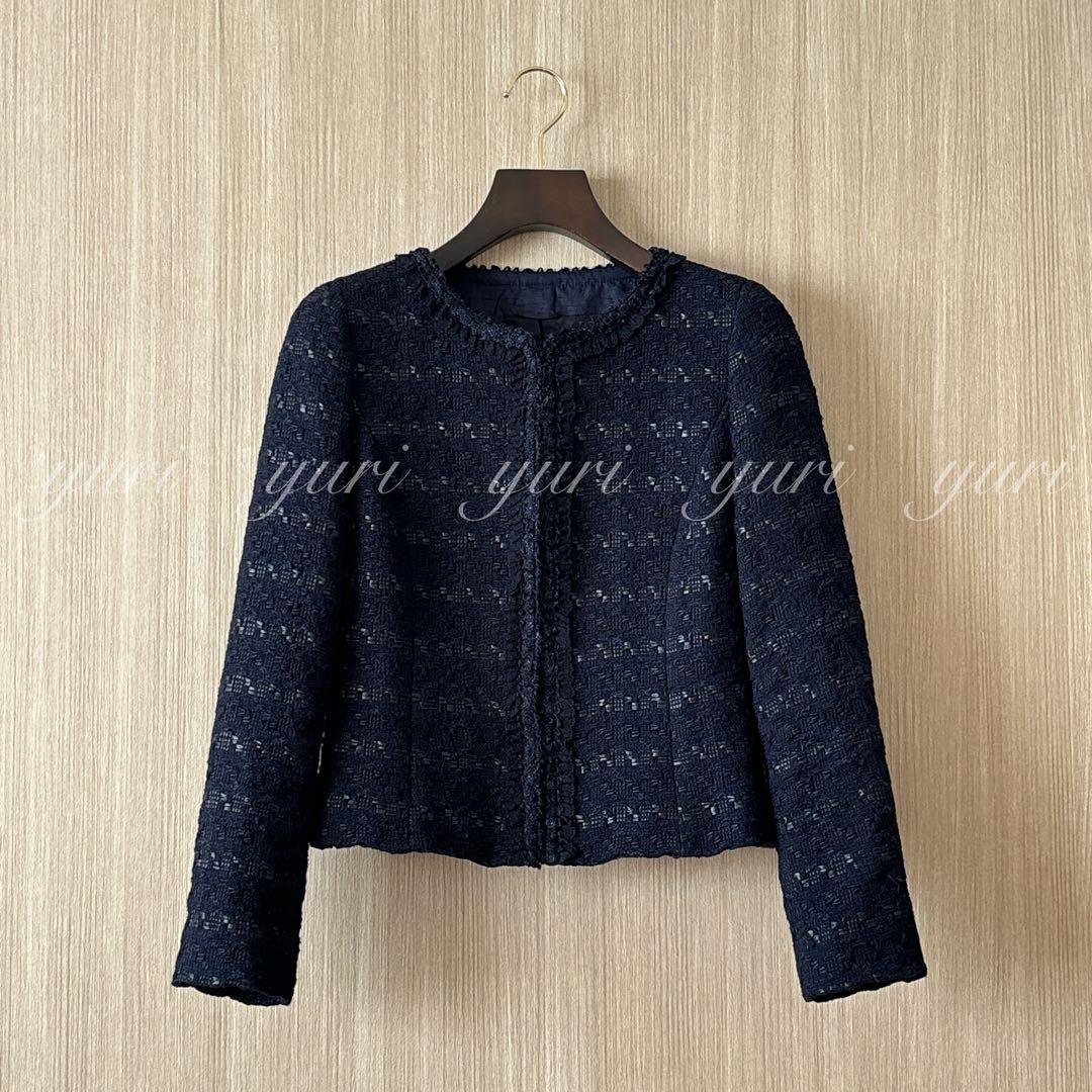 【1234】アナイ　テープヤーンツイードクルージャケット　濃紺　フォーマル　38