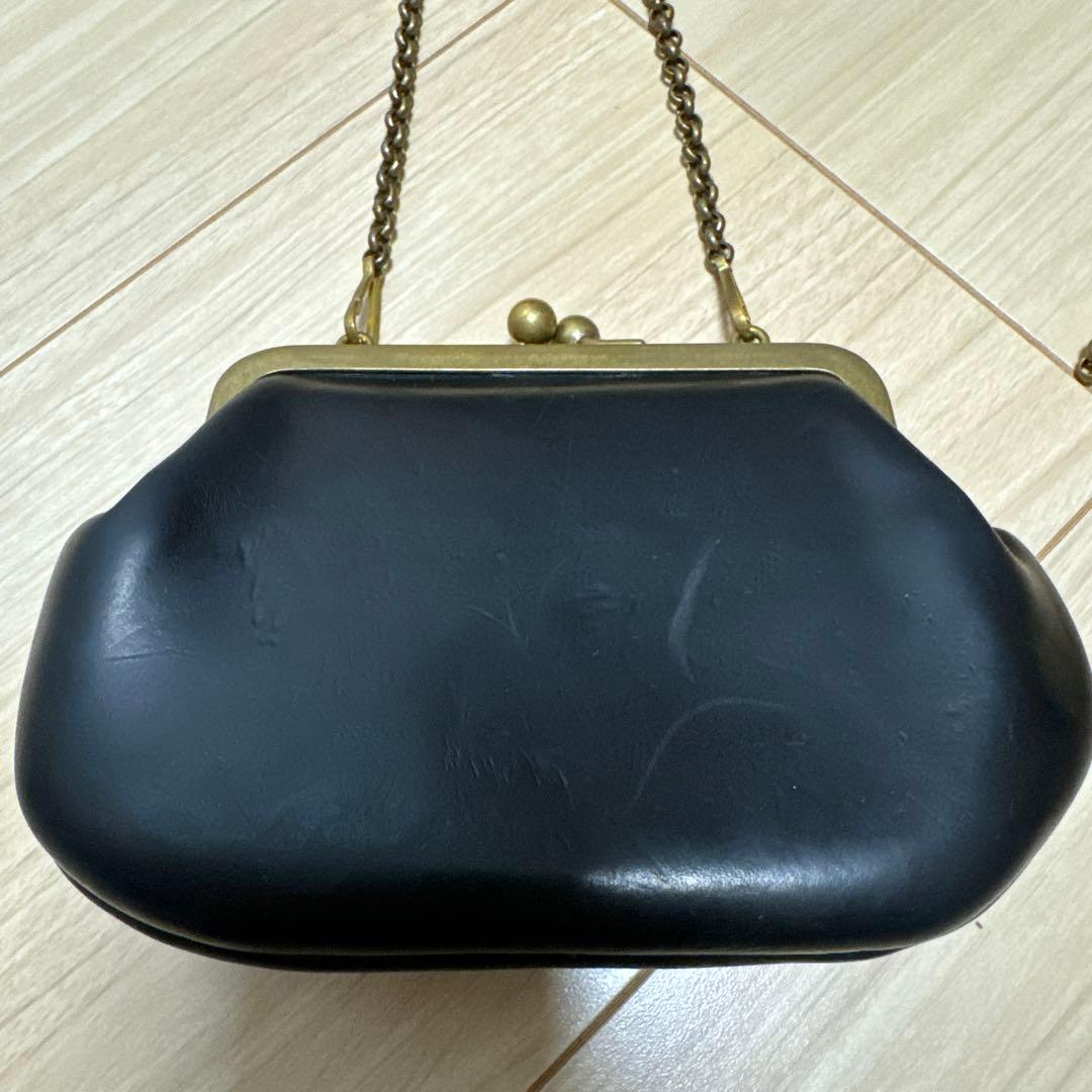 N 25 レザーGUIDIがま口ウォレットMチェーン付き黒