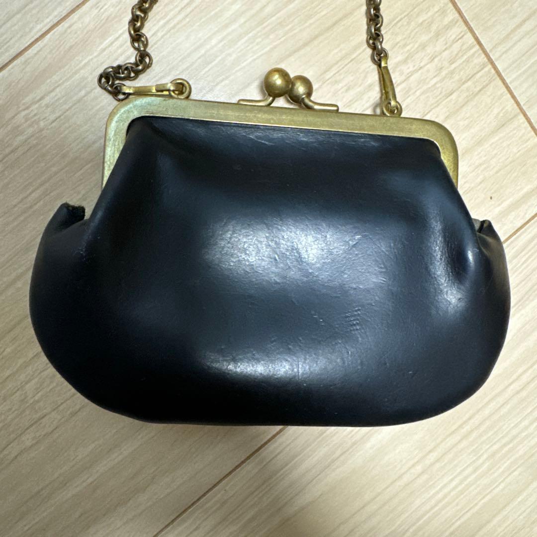 N 25 レザーGUIDIがま口ウォレットMチェーン付き黒