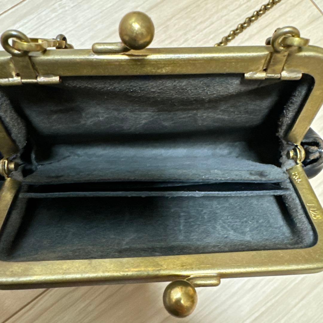 N 25 レザーGUIDIがま口ウォレットMチェーン付き黒