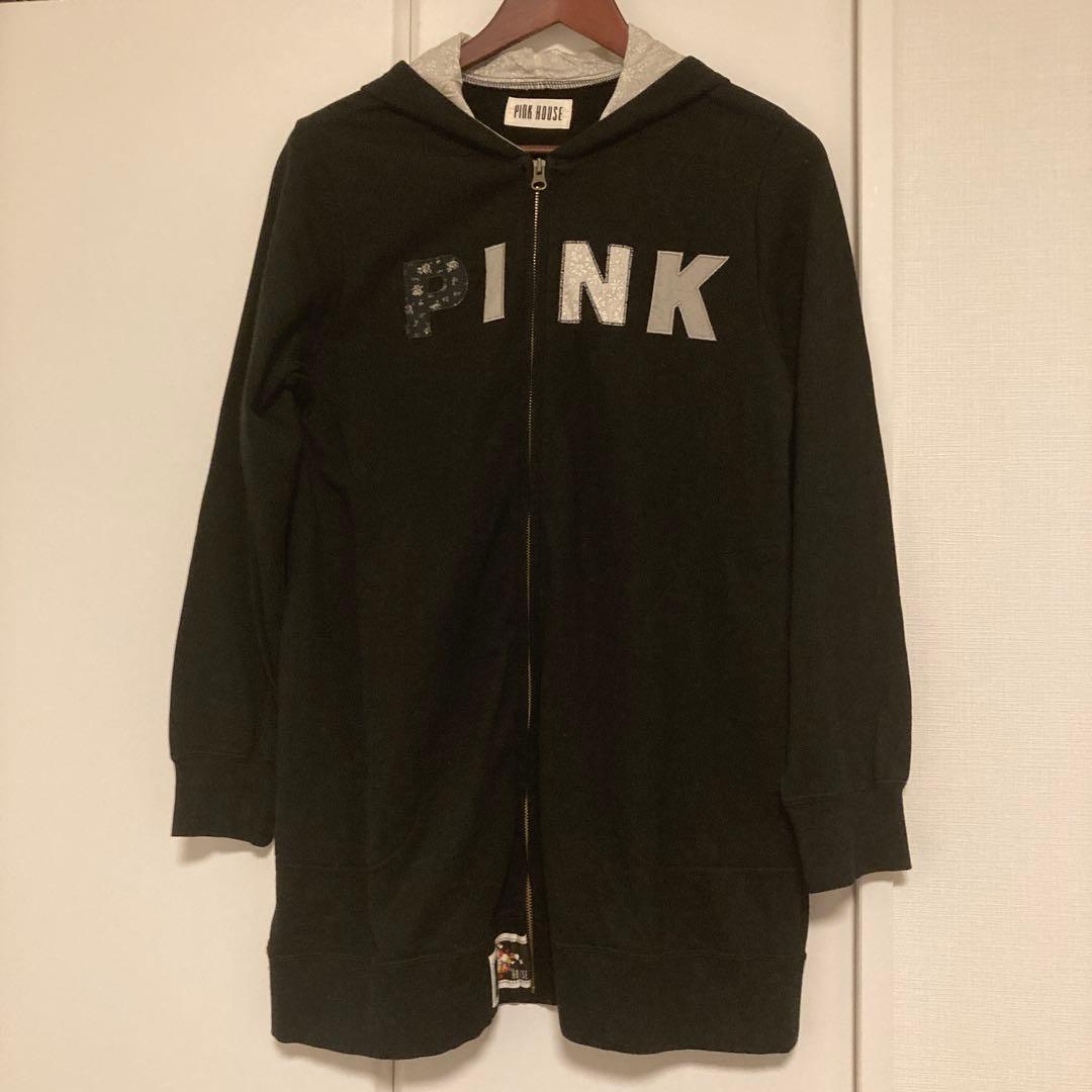 【試着のみ未使用品】ピンクハウス ロゴパッチ付きロングパーカー ブラック❁⃘*.゜